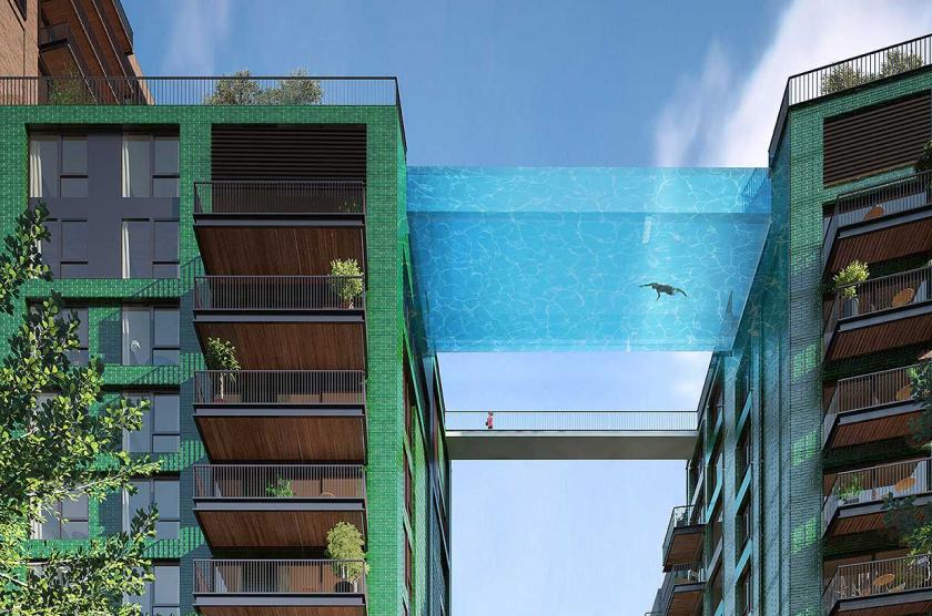 La piscina sospesa di vetro che sarà realizzata tra due palazzi di Nine Elms a Londra
