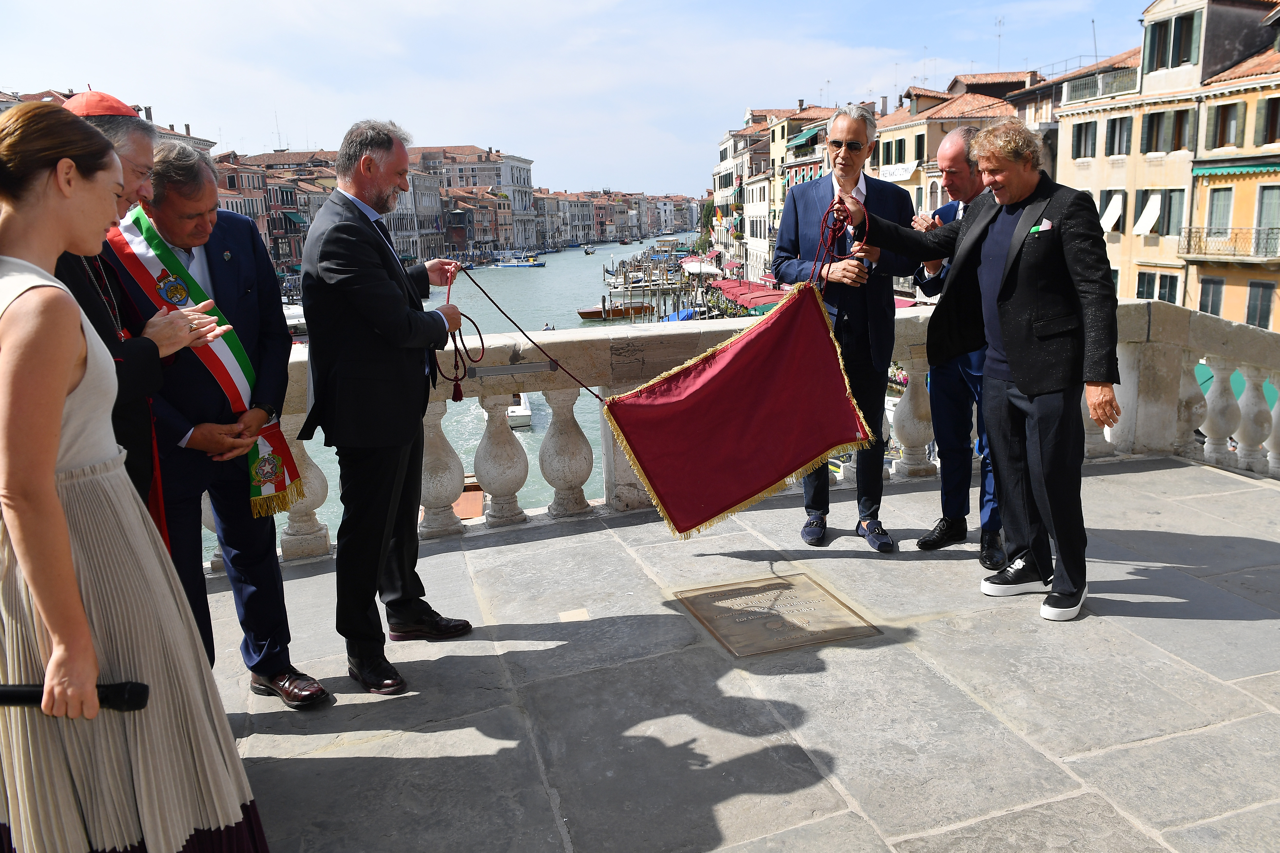 VENICE, ITALY - SEPTEMBER 07: attend the Inauguration of Rialto Bridge after OTB Restoration Works on September 07, 2021 in Venice, Italy. (Photo by Jacopo M. Raule/Getty Images for OTB)