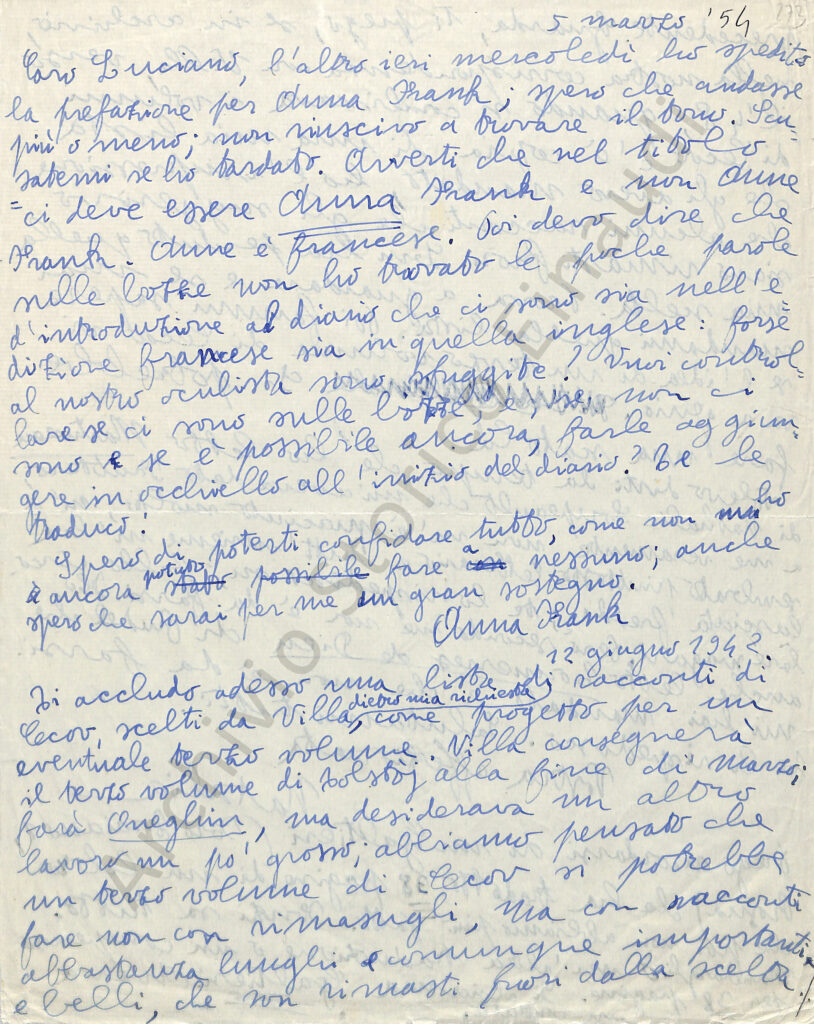 La lettera di Natalia Ginzburg a Luciano Foà dell'Archivio Storico Einaudi presso l'archivio di Stato di Torino