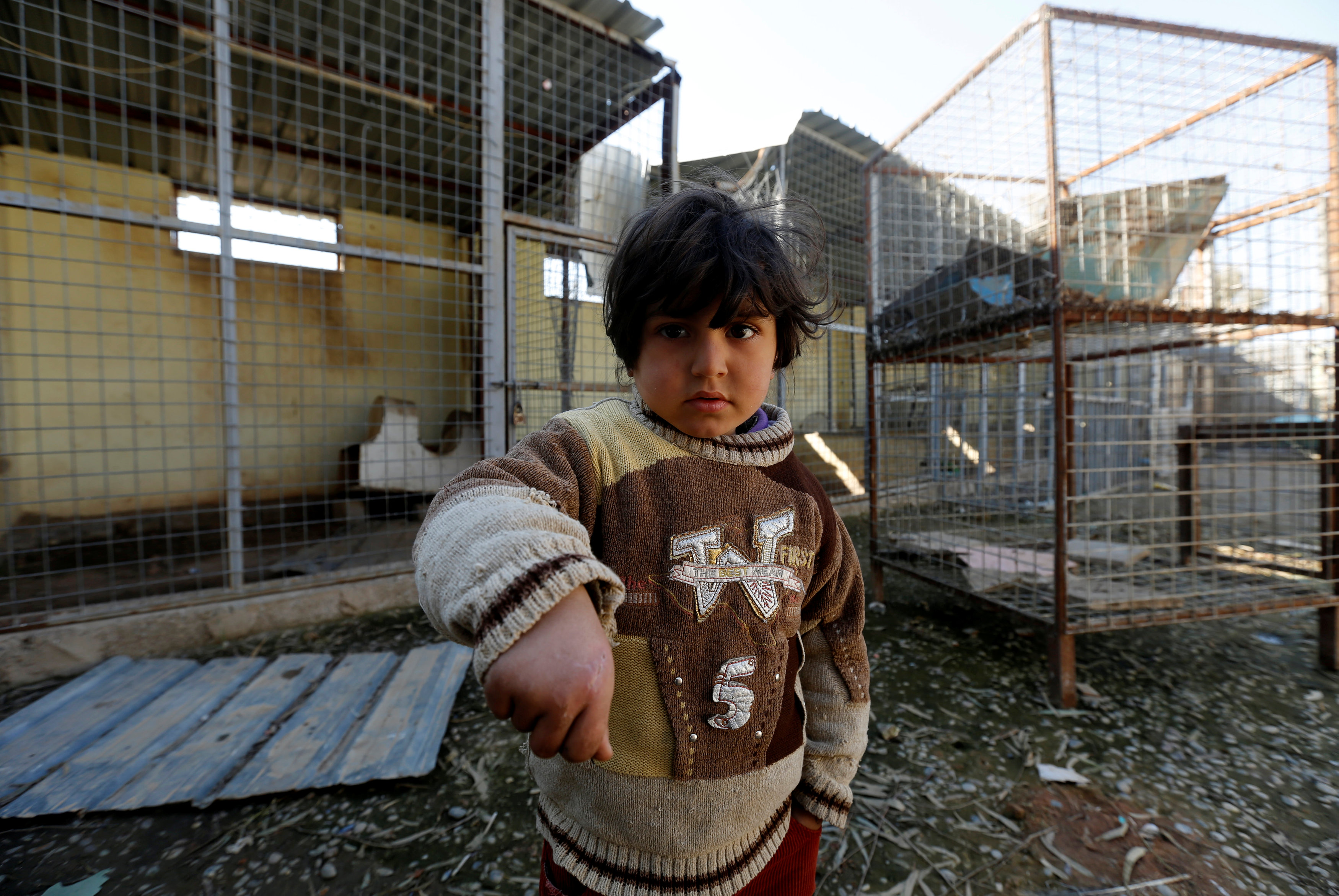 A child shows his hand bit by monkey at Mosul's zoo, Iraq, February 2, 2017. REUTERS/Muhammad Hamed