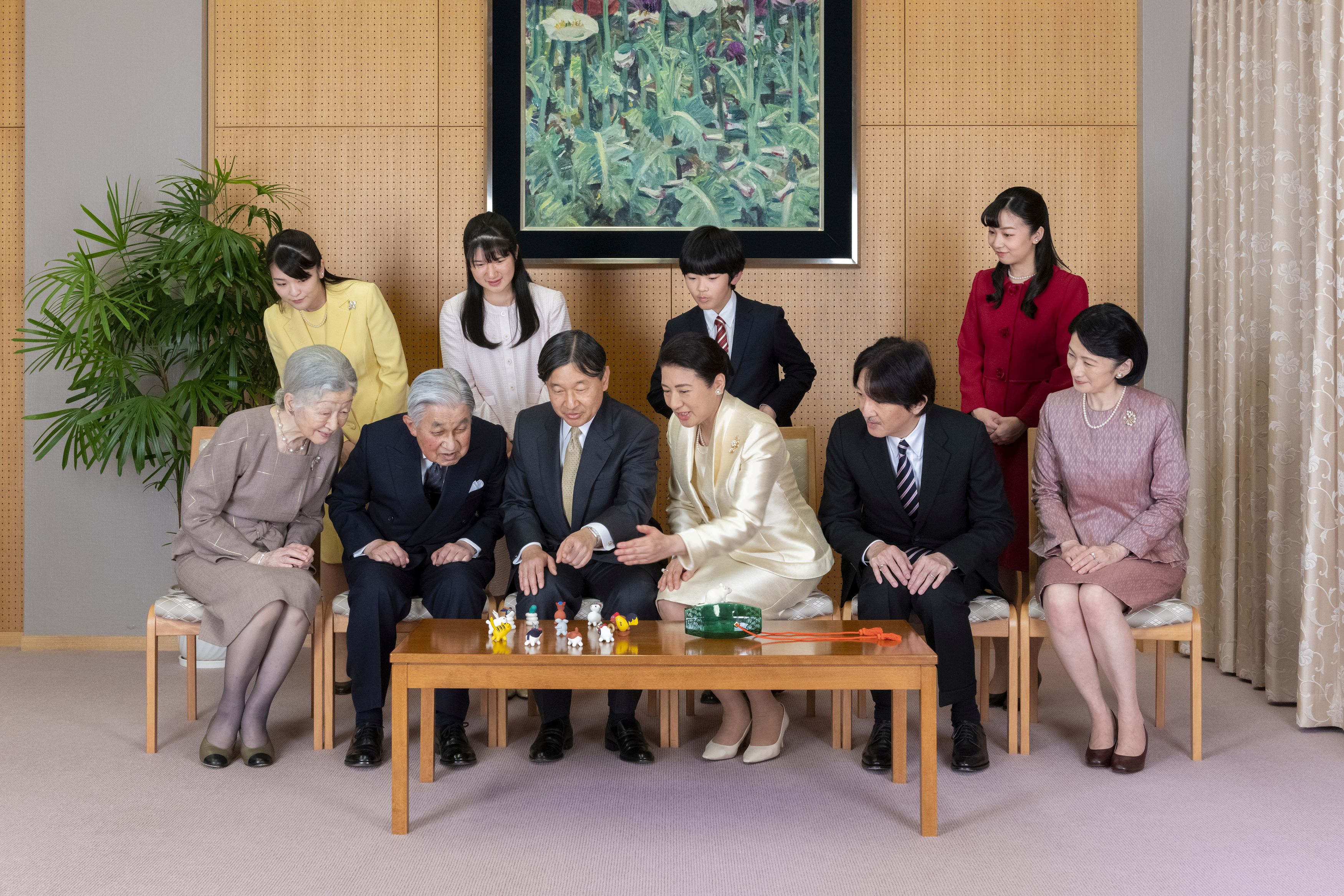 Japan's Emperor Naruhito, seated third from left, and Empress Masako, seated third from right, pose with their family members for a family photo session for the New Year, at their residence in Tokyo in this December 12, 2019, handout photo released by the Imperial Household Agency of Japan on January 1, 2019. With them are Imperial family members (front left to right) Empress Emerita Michiko, Emperor Emeritus Akihito, Crown Prince Akishino, and Crown Princess Kiko, (back from left to right) Princess Mako, Princess Aiko, Prince Hisahito, and Princess Kako. Imperial Household Agency of Japan/Handout via REUTERS. THIS IMAGE HAS BEEN SUPPLIED BY A THIRD PARTY. MANDATORY CREDIT. NO SALES TPX IMAGES OF THE DAY