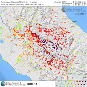 la mappa (moderna) del terremoto di avezzano del 1915 ricostruita dall'ingv