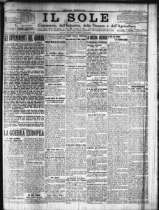 la prima pagina del sole di venerdì 3 marzo 1916.