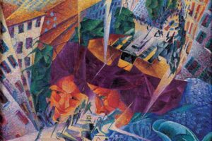 “Visioni simultanee” (particolare), un dipinto di Umberto Boccioni del 1911