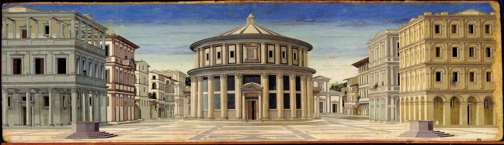 La città ideale. Autore sconosciuto, databile tra il 1470 e il 1490, Galleria Nazionale delle Marche, Urbino.