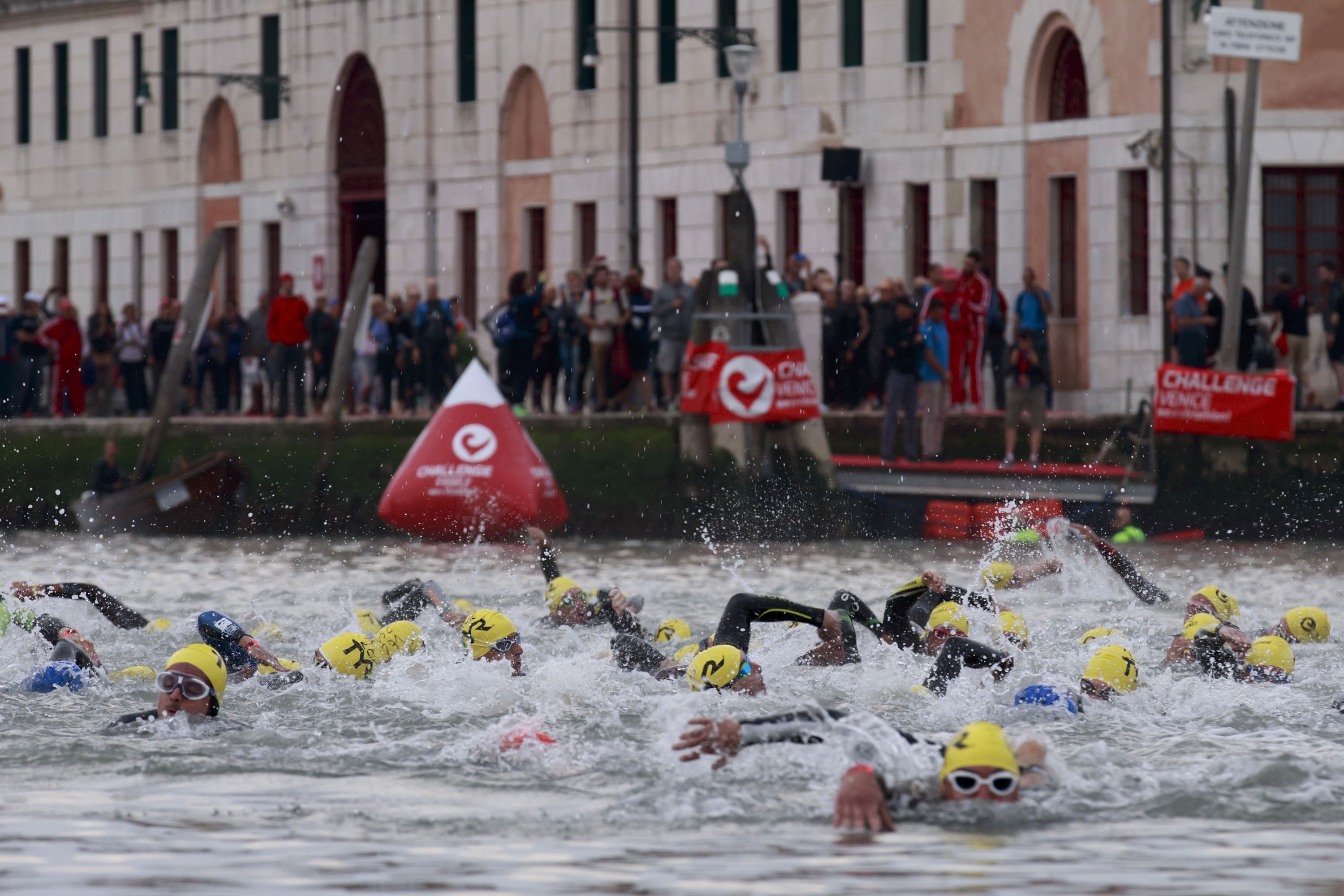 VENICE, ITALY - JUNE 05: Athletes compete during the swimming course during the Challenge Triathlon Venice on June 5, 2016 in Venice, Italy. (Photo by Gonzalo Arroyo Moreno/Getty Images)