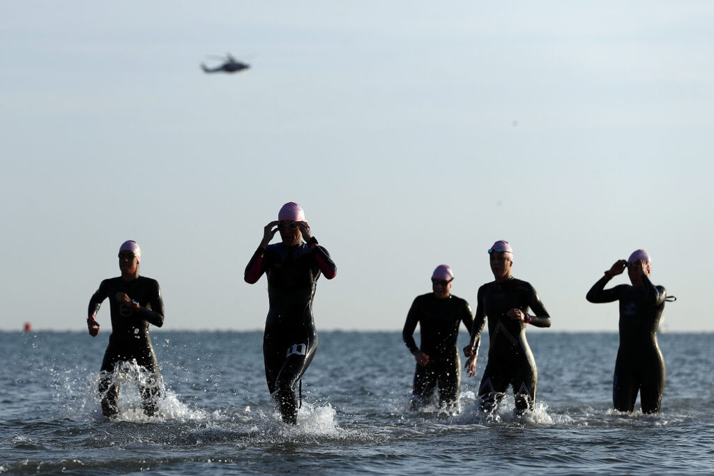 CERVIA, ITALY - SEPTEMBER 23: Athletes compete in the swim leg of IRONMAN Italy Emilia Romagna on September 23, 2017 in Cervia, Italy. (Photo by Bryn Lennon/Getty Images for IRONMAN)