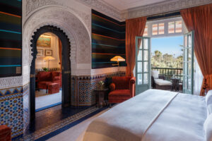 Bedroom, Majorelle Suite, Room 380. La Mamounia Hotel, Marrakech, Morocco. Photo by Alan Keohane www.still-images.net for La Mamounia
